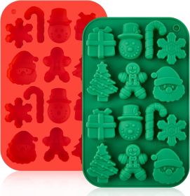 Chocolate Molds, 2PCS Silicone Candy Molds Santa Clause Christmas Tree Snowman Gingerbread Man Baking Molds for Jellies, Candies, Ice Cubes, Wax Melts
