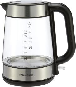 Electric Kettle with Glass Carafe for Tea and Coffee, BPA-Free, Fast Boiling, Auto Shut-Off, 1.8 Quarts, 1500W, Black and Silver