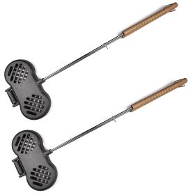 HAWOK Hamburger Campfire Iron - Pre-Seasoned Handheld Round Burger Grill set of 2