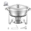 5 Qt 2 Pack Round Chafing Dish Buffet Set Full-Size Pan Stainless Steel Silver