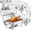 8 Qt 6 Pack Rectangle Chafing Dish Buffet Set Full Size Pan Stainless Steel