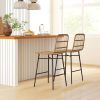 HOMCOM Rattan Counter Bar Stools Set of 2, 26" Counter Height Barstools with Back, Bar Chairs for Kitchen Island, Brown