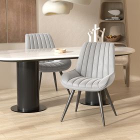 Modern Dining Chairs, Comfortable Dining Room Chairs with Thick Cushions, Fabric Upholstered Side Chairs with Metal Legs for Kitchen (COUNT: 2 Set, Color: Light Gray)