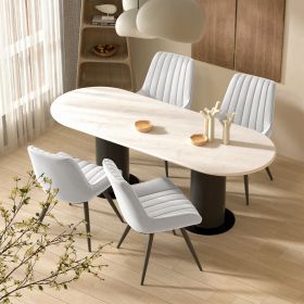 Modern Dining Chairs, Comfortable Dining Room Chairs with Thick Cushions, Fabric Upholstered Side Chairs with Metal Legs for Kitchen (COUNT: 4 Set, Color: White)