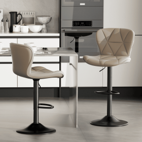 Modern Bar Stool Set of 2, Adjustable Faux Leather Upholstered Swivel Counter Stools, Counter Height Barstools with Back for Kitchen Island (Color: Light Camel)