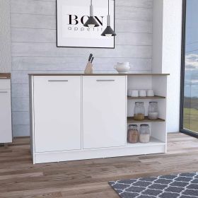 Mars Kitchen Island Two Cabinets, Three Open Shelves (Color: White / Dark Brown)