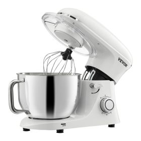 Stand Mixer, 6 QT Dough Mixer, 660W 6 + P Speeds Tilt-head Food Mixer with Stainless Steel Bowl, Dough Hook, Wire Whip, Flat Beater, Scraper (Color: Off White, Capacity: 6.2 L)