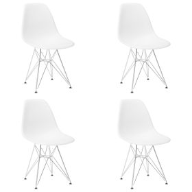 Set of 4 Modern Style Dining Chair, Shell Lounge Plastic Chair for Kitchen, Dining, Bedroom (Color: White-dd)